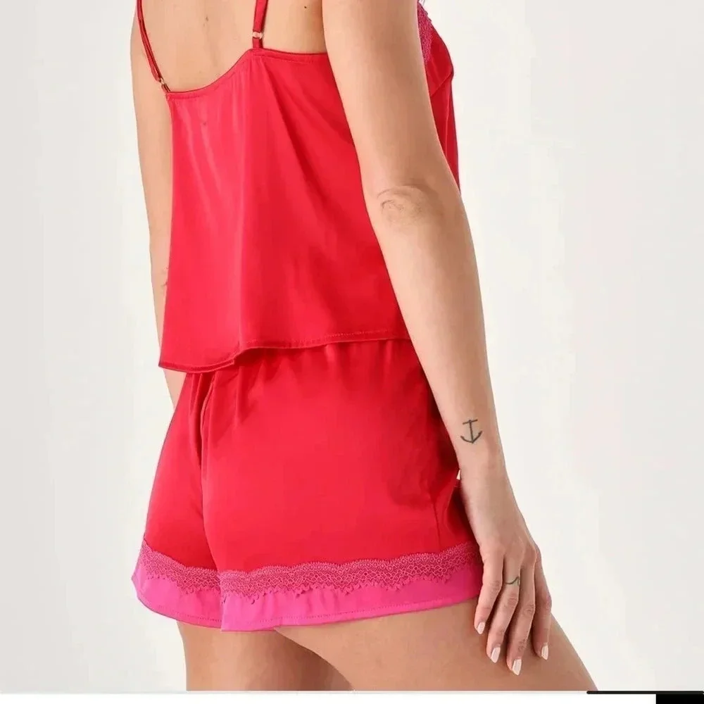 Lulus Two Piece Sleep Set Red Pink Lingerie Two Toned Womens XL Sensual - Picture 3 of 12